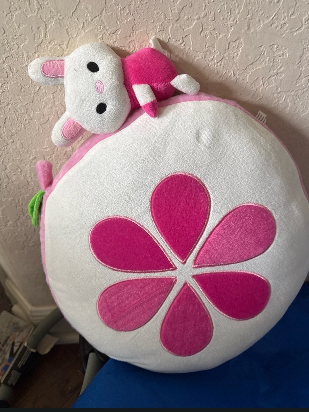 Plush Pink Flower Bunny Decorative Throw Pillow never been used